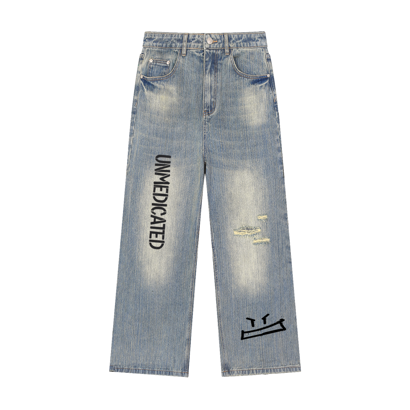 Vintage Wash Distressed Denim Jeans